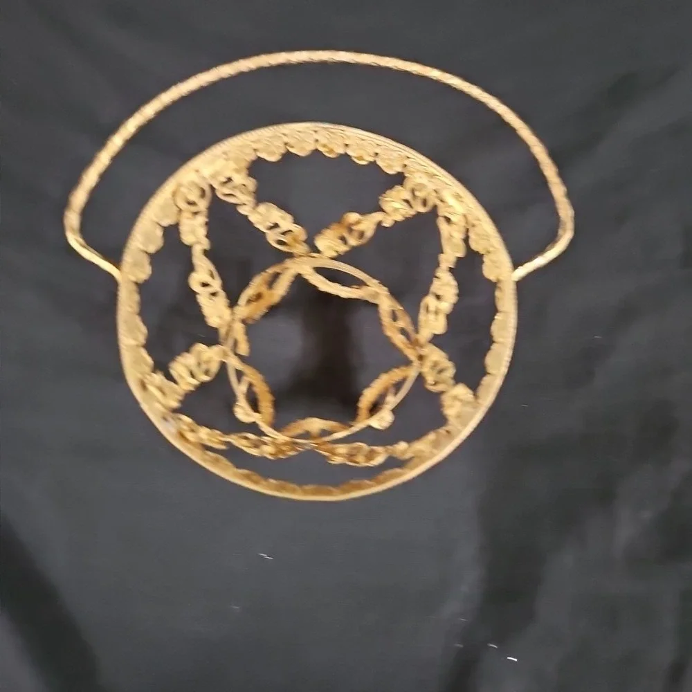 Vintage Gold‎ Plated Basket Holder and Decorative Glass Bowl 4 3/4